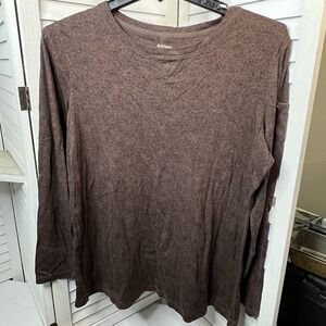RuffHewn Women's 2X Brown Floral Long Sleeve Shirt 100% Cotton‎ Pocket Detail